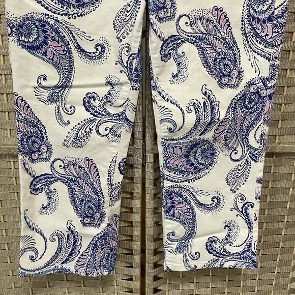 NYDJ for Chicos SLIM CROP Jeans Size 12 White Purple Paisley Lift Tuck Slimming - Picture 4 of 11